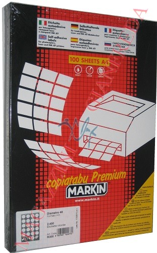 MARKIN R305 ETICHETTE Ø MM 40 AUTOADESIVE PERMANENTI ROTONDE. 100 FOGLI A4 DA 24 ETICHETTE ROTONDE